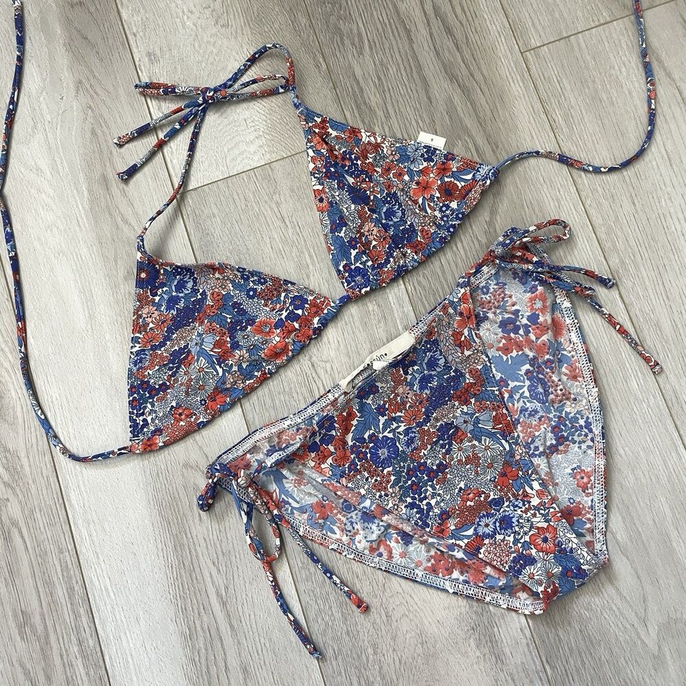 Sessun Floral Bikini triangle tie strap womens Blue (small) swim feminine beach
